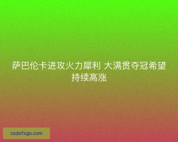 萨巴伦卡进攻火力犀利 大满贯夺冠希望持续高涨